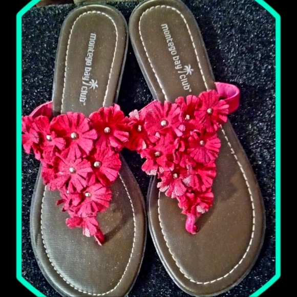 Montego Bay Club Shoes - Montego Bay Club Pink Fushia Faux Suede Petal Flip Flops